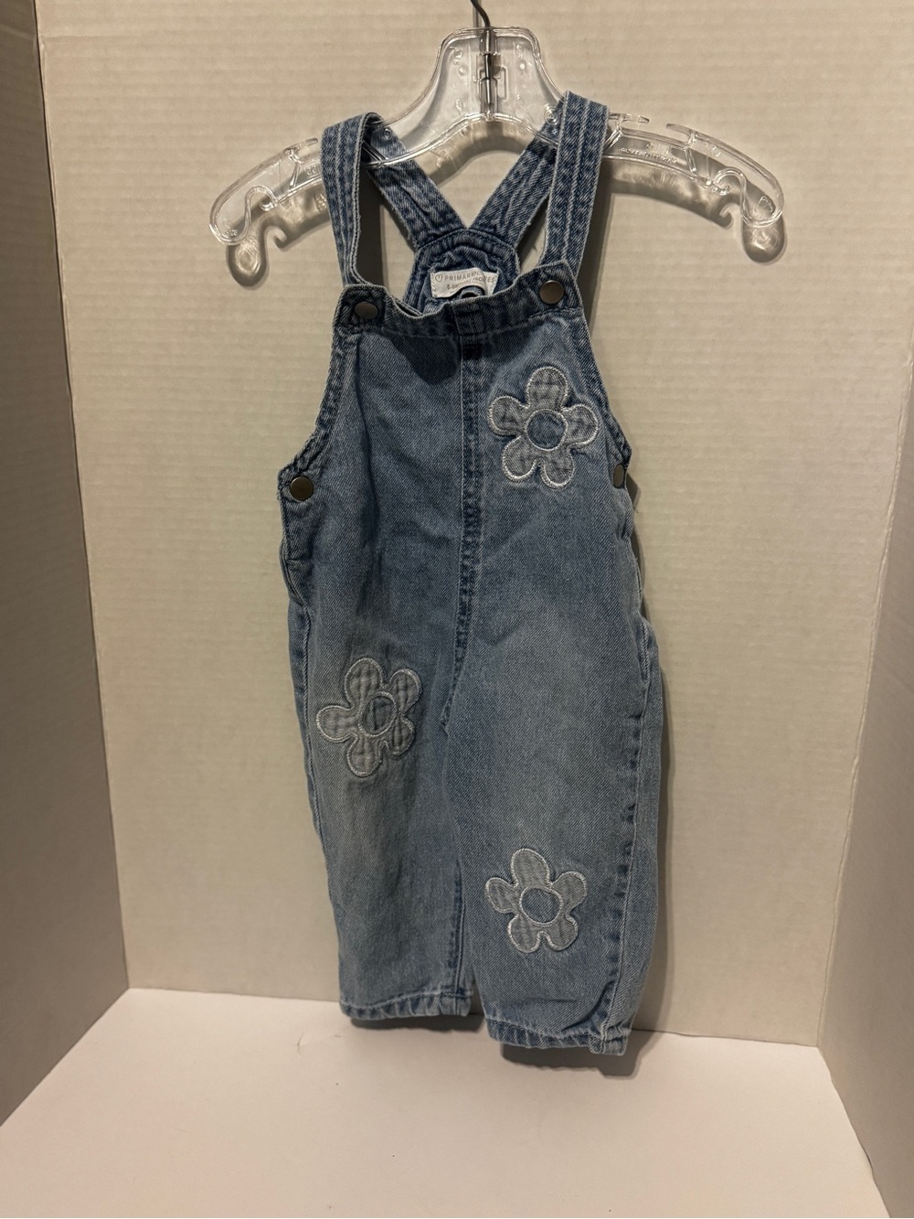 Primark Blue Denim Kids Overalls with Flower Appliqués Size 6-9M
